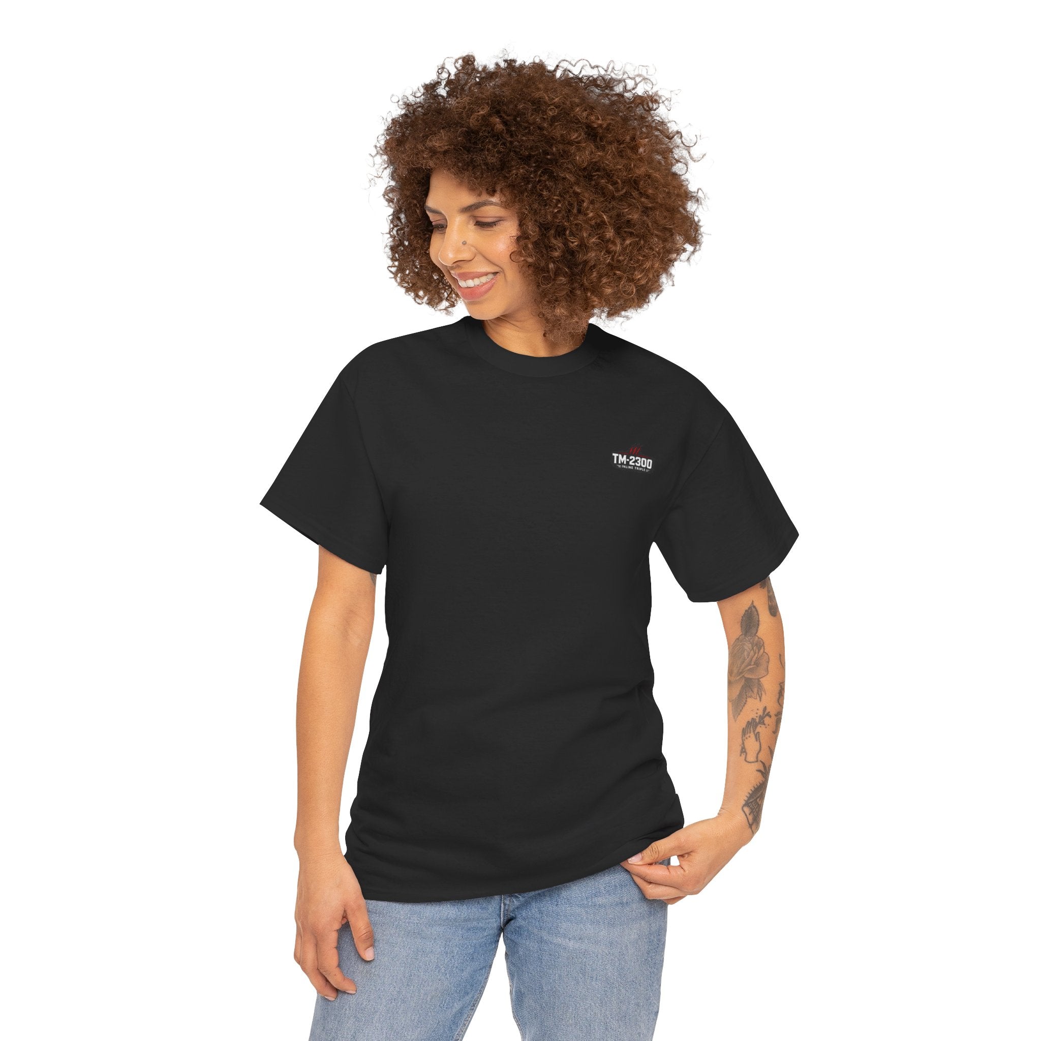 TM-2300 Graphic Tee — Retro Racing Logo T‑Shirt with Back Slogan