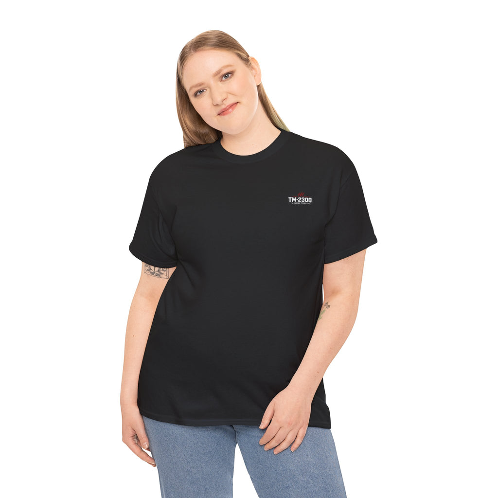 TM-2300 Graphic Tee — Retro Racing Logo T‑Shirt with Back Slogan