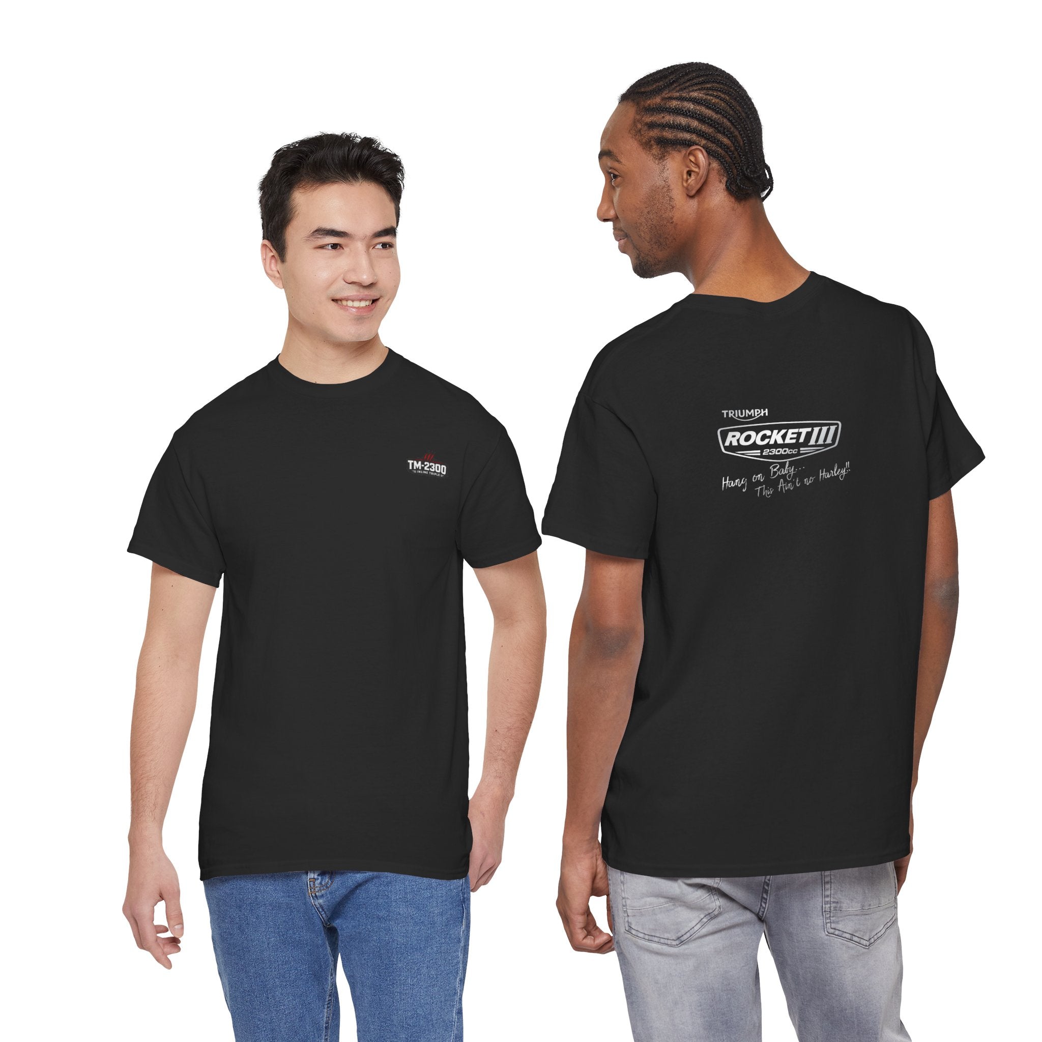 TM-2300 Graphic Tee — Retro Racing Logo T‑Shirt with Back Slogan